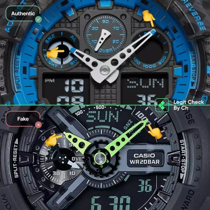 رنگ‌های عقربه - روش تشخیص ساعت کاسیو جی شاک اصل از تقلبی